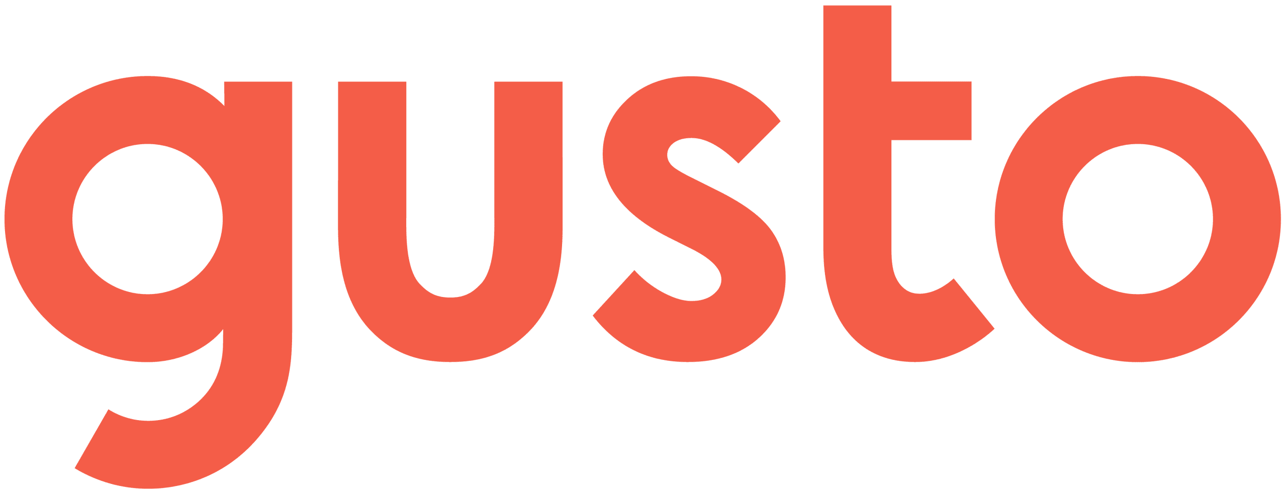 The word “gusto” in lowercase, coral-colored sans-serif font against a white background.