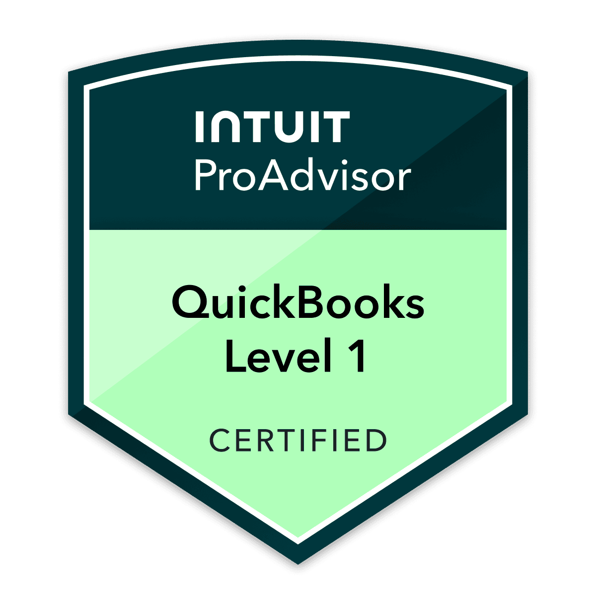 Intuit ProAdvisor QuickBooks Level 1 Certified badge.